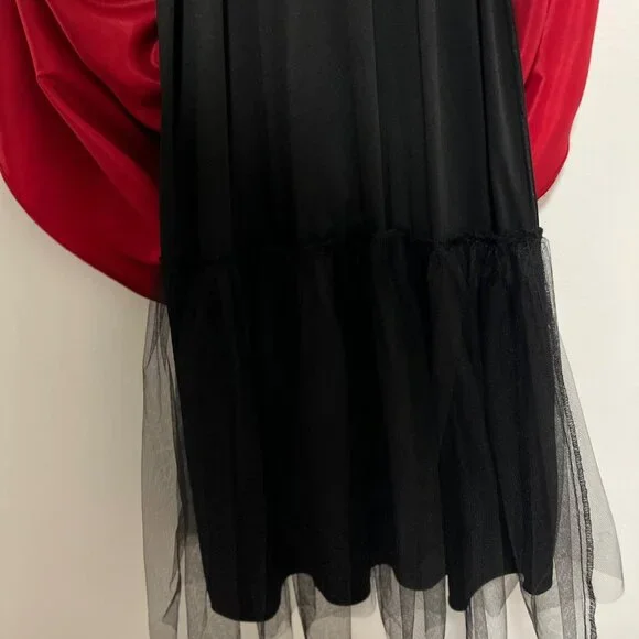 Two-Tone Black & Red Sleeveless Maxi Gown With Sheer Mesh Waist Detail And Gradi - Picture 7 of 15